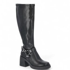 Women's Black Knee-High Block Heel Boot